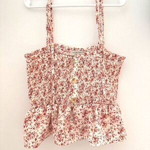 Flower Top : Floral Ruffle Tie Strap Cottage Fairy Tank